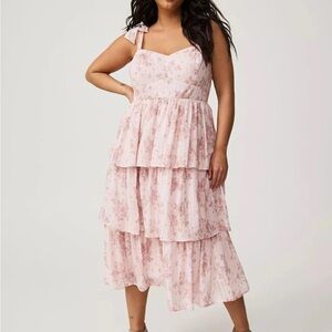 Torrid Pink Ruffled Tiered Midi Dress